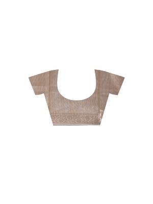 Beige tissue with computer embroidery saree with blouse piece 4