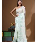 Light green viscose organza with computer embroideery saree with blouse piece