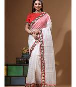 Off-white pure organza with sequence lace saree with stiched blouse