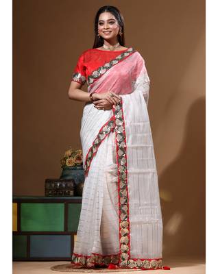 Off-white pure organza with sequence lace saree with stiched blouse 2