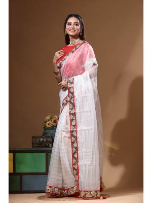 Off-white pure organza with sequence lace saree with stiched blouse 3
