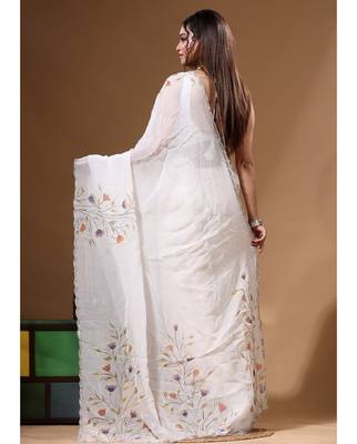 Off-white pure organza with sequence lace saree with stiched blouse 4