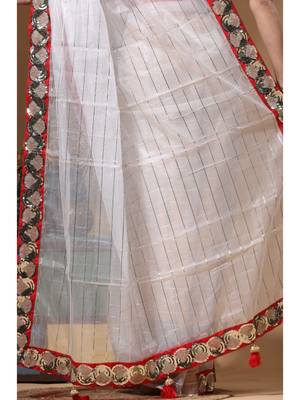 Off-white pure organza with sequence lace saree with stiched blouse 5