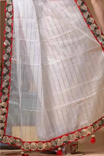 Off-white pure organza with sequence lace saree with stiched blouse