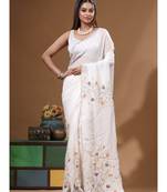 Off-white viscose organza with hand work saree with blouse piece