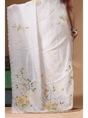 Off-white viscose organza with hand work saree with blouse piece 4