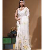 Off-white viscose organza with hand work saree with blouse piece