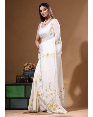 Off-white viscose organza with hand work saree with blouse piece 2
