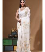 Off-white viscose organza with hand work saree with blouse piece