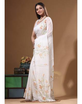 Off-white viscose organza with hand work saree with blouse piece 2