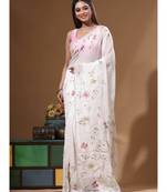 Off-white viscose organza with hand work saree with blouse piece