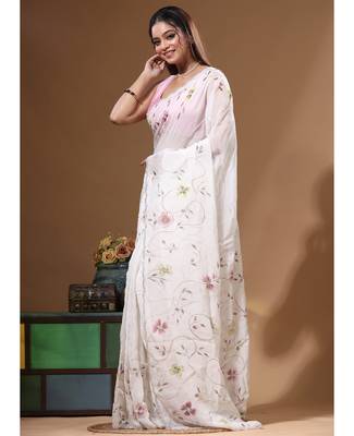 Off-white viscose organza with hand work saree with blouse piece 2