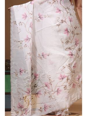 Off-white viscose organza with hand work saree with blouse piece 4