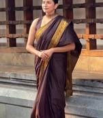 banarasi silk blend brown color women's saree with blouse