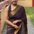 banarasi silk blend brown color women's saree with blouse