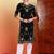 Women black ethnic motifs embroidered chikankari rayon long kurta