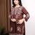 Women dark brown ethnic motifs embroidered chikankari ombre flared kurti