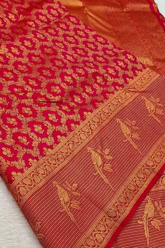 banarasi silk blend pink color woven work saree with blouse