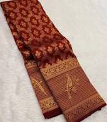 banarasi silk blend brown color woven saree with blouse