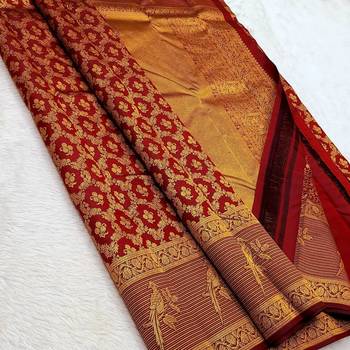 banarasi silk blend brown color woven saree with blouse 2
