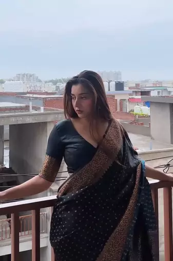 banarasi silk blend black color woven saree with blouse