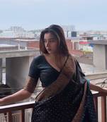 banarasi silk blend black color woven saree with blouse