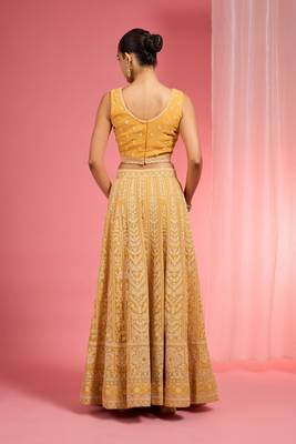 Mustard Yellow Dori And Resham Work Georgette Lehenga Cape Set 4