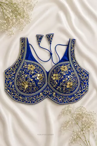Emerald blue heavy gold gota work silk blend blouse