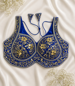 Emerald blue heavy gold gota work silk blend blouse