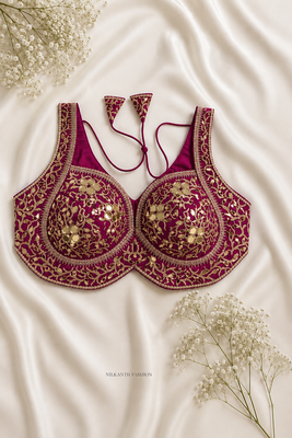 Emerald pink heavy gold gota work silk blend blouse 1