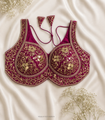 Emerald pink heavy gold gota work silk blend blouse
