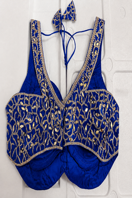 Emerald blue heavy gold gota work silk blend blouse 2