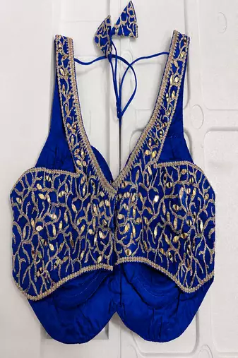 Emerald blue heavy gold gota work silk blend blouse
