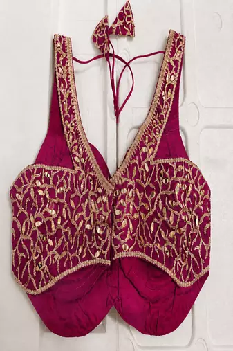 Emerald pink heavy gold gota work silk blend blouse