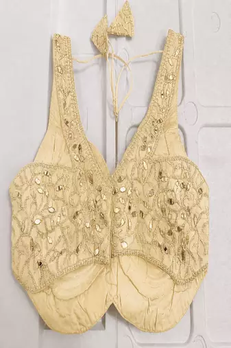 Emerald cream heavy gold gota work silk blend blouse