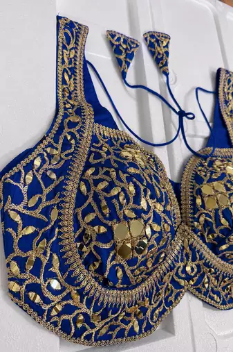 Emerald blue heavy gold gota work silk blend blouse