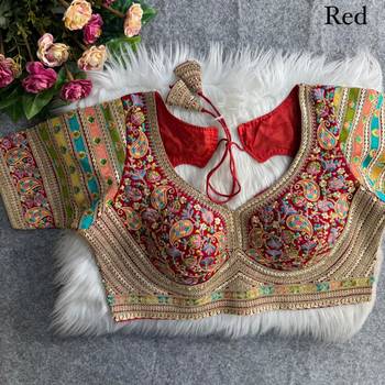 Red embroidered fox georgette designer readymade blouse | party wear wedding padded back open blouse 2