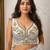 White heavy italian silk designer readymade blouse with real mirror, zari, sequence & beads work