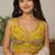 Yellow heavy italian silk designer readymade blouse with real mirror, zari, sequence & beads work