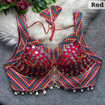 Red heavy mirror work readymade blouse | multicolor kutch embroidery italian soft silk designer navratri choli 2