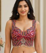 Rani pink heavy mirror work readymade blouse | multicolor kutch embroidery italian soft silk designer navratri choli