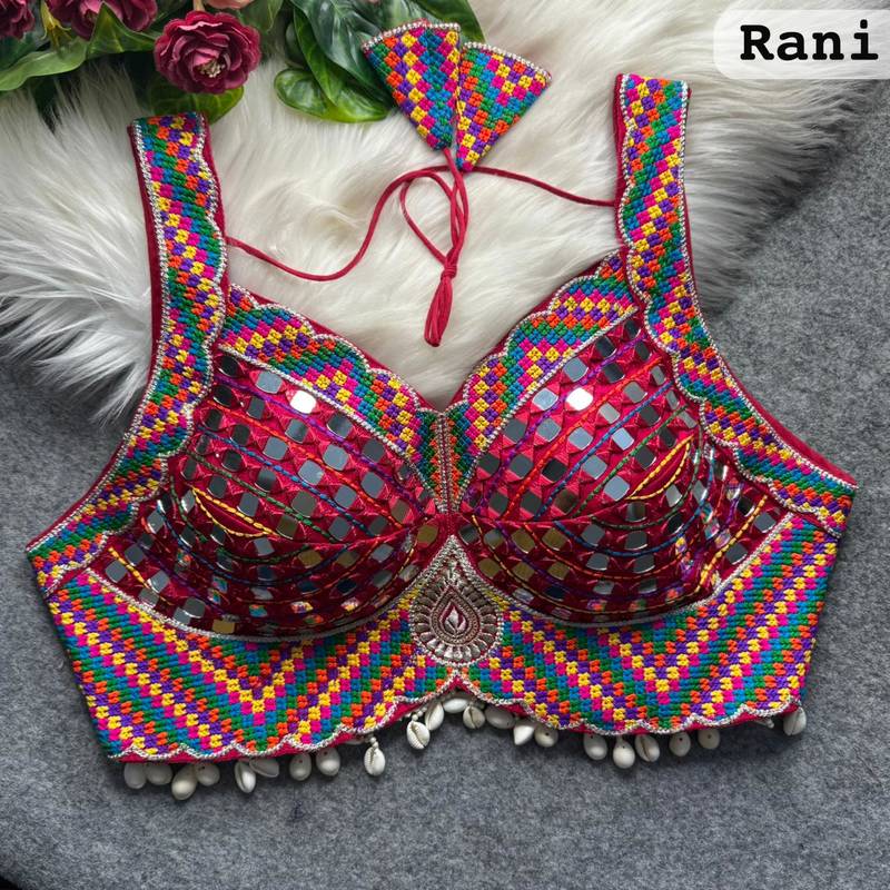Rani pink heavy mirror work readymade blouse | multicolor kutch embroidery italian soft silk designer navratri choli