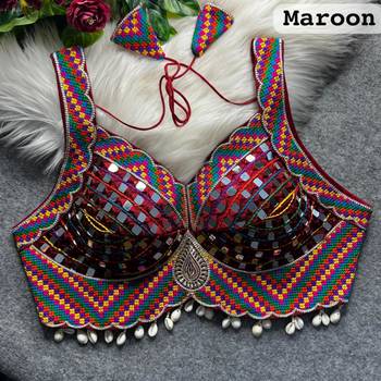 Maroon heavy mirror work readymade blouse | multicolor kutch embroidery italian soft silk designer navratri choli 2