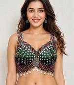 Green navratri mirror work readymade blouse | multicolor kutch embroidery | heavy thread work silk blouse
