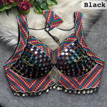 Black heavy mirror work readymade blouse | multicolor kutch embroidery italian soft silk navratri designer choli 2