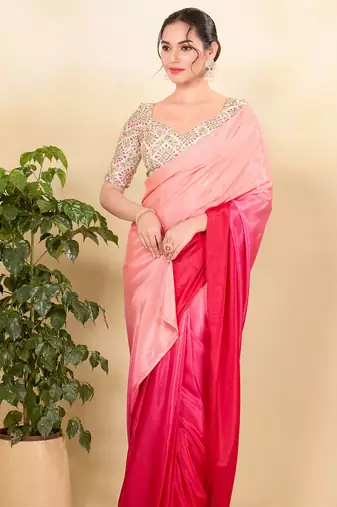 Women's dupion silk padded back open elbow sleeves saree blouse