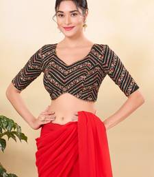 Women's jain silk padded back open elbow sleeves saree blouse