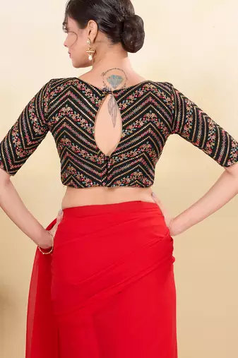 Women's jain silk padded back open elbow sleeves saree blouse