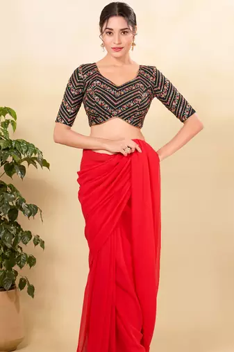 Women's jain silk padded back open elbow sleeves saree blouse