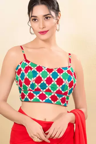 Women's silk padded back open sleeveless saree blouse